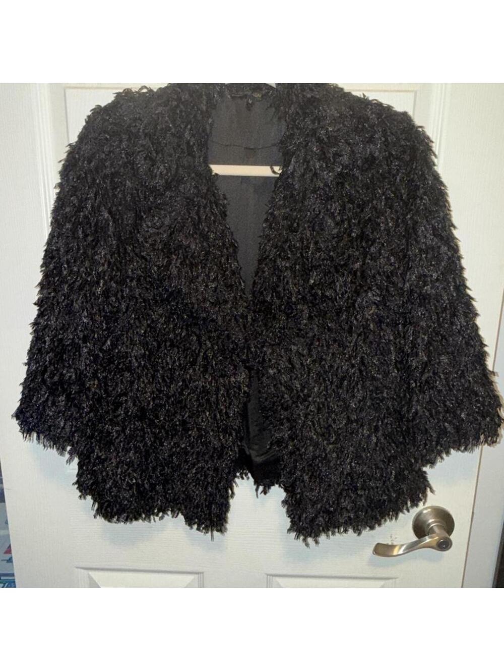 Vintage Alberto Makali black shaggy faux fur cropped jacket